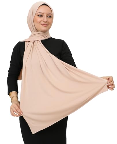 Prien Hijab for Women Viscose Scarf Lightweight Muslim Hijabs Long Shawl Islamic Scarves Turkey Silk Headscarf for Womens - color: Beige