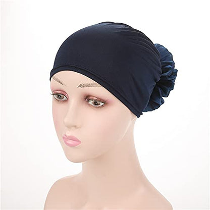 Women Flower Elastic Turban Beanie Head Scarf wrap Chemo Cap hat for Cancer Patient - color: Black Navy