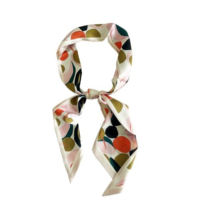 Silk Feeling Head Scarf Fashion Satin Hair Scarf Square Long Scarves for Women Gifts - color: 02 Leaves Pink 5.12 X 59 Inch