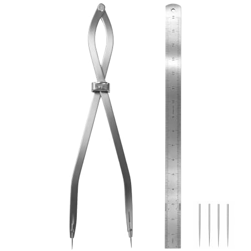 Radius Divider Tool with Bonus Stainless Steel Ruler (1, 16in) | with Bonus 16" Stainless Steel Ruler, Heavy Duty Wing Divider Scriber Marking Tool for Metalworking & Woodworking - size: 16 in