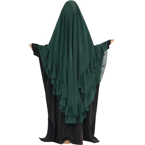 khalat Women's Hijab Chiffon Hijab for Women Muslim 2 Layers Ruffle Lightweight Large Hijab - color: Dark Green