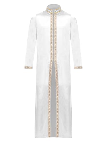 Jhaoyu Men Abaya Dress Kaftan Thobe Muslim Gown Maxi-muslim Shirt Dubai Robes Prayer Robe - color: White, size: 3X-Large