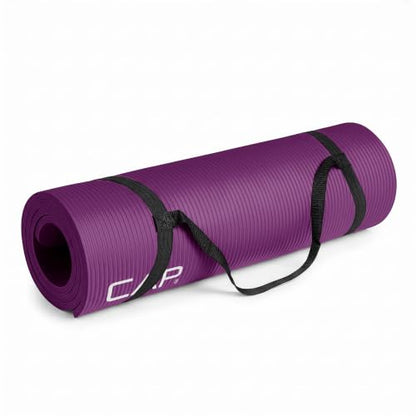 CAP Barbell 1/2-Inch High Density Exercise Yoga Mat with Strap | Multiple Options - color: Wine, style: Yoga Mat