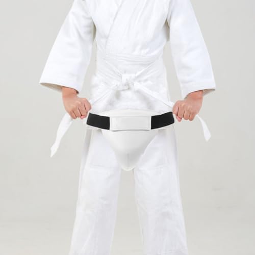 GARVALON Boxing Groin Protector Male Martial Arts Guard Adjustable Elastic Crotch Protector 2pcs Set with Hook Loop Closure for Taekwondo Sparring and Combat Training