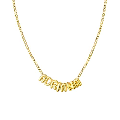 Ldurian Personalized Bubble Name Necklace, Tiny Name Plate Pendant Necklace, 14K Gold Plated Charm Cute Pre-made Jewelry for Women - size: 11 Adriana