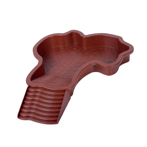 Extra Large Reptile Bathing Pool Reptile Feeding Dish Water Bowl with Ramp Aquarium Ornament for Gecko, Snake, Turtle, Bearded Dragon, Lizard Bath (Brown Red) - color: Brown Red