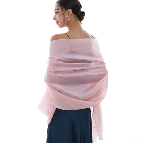 RIIQIICHY Women Shawls and Wraps for Evening Dresses Like Chiffon Silk Scarf Formal Silky Pashmina Shawls for Weddings - color: Pink-1