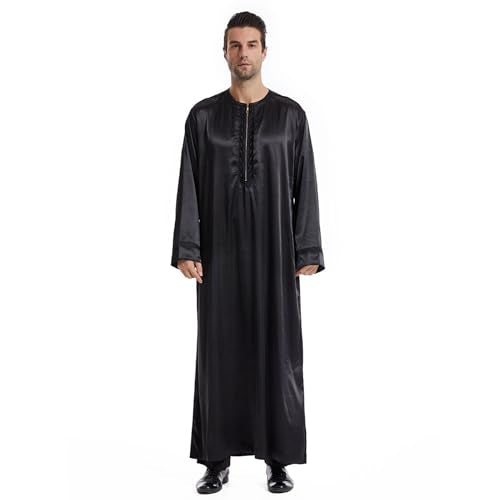 Men's Islamic Arab Kaftans Robe for Eid, Dubai Ramadan Daily Clothes - Muslim Thobe Shirt - color: A Black, size: Large