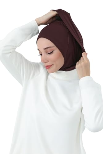 Aisha's Design Full Coverage%95 Cotton Bonnet for Women, Ready-to-Wear Hijab Bonnet Headscarf with Neck Coverage - color: Brown