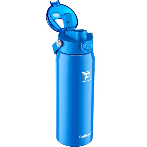 Fanhaw 24 oz Insulated Stainless Steel Water Bottle with 2-in-1 Straw& Chug Lid, Leakproof Wide Mouth Vacuum Bottle for School, Sports, Kids, Teens& Adults, Back to School Essentials (Sky Blue) - color: Sky Blue