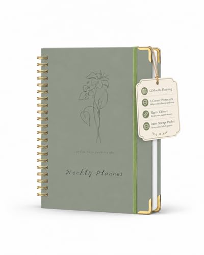 KAICN Undated Weekly Planner with To-Do List & Habit Tracker, 6" x 8" | 52-Week, 2-Page Weekly Spreads, No-Bleed Paper, Smooth Writing, Inner Pocket, Metal Corner Protector, Elastic Closure - color: Green-Metal corner