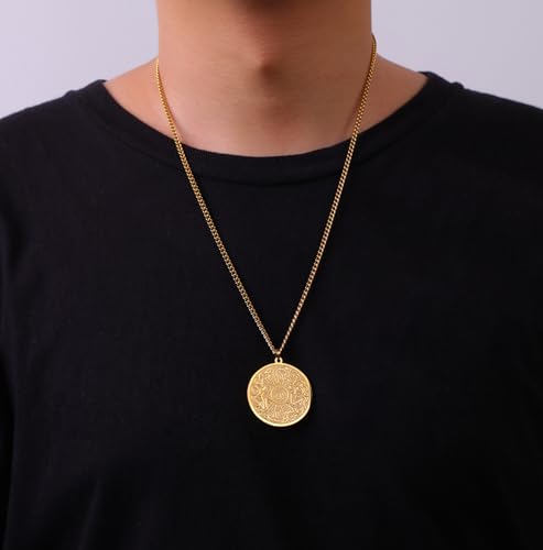 Islamic Ayatul Kursi Necklace Allah Pendant Quran Protection Asma - Ul - Husna Necklace Arabic Calligraphy Script Islam Eid Ramadan Gift Muslim Religious Jewelry Women Men - color: gold