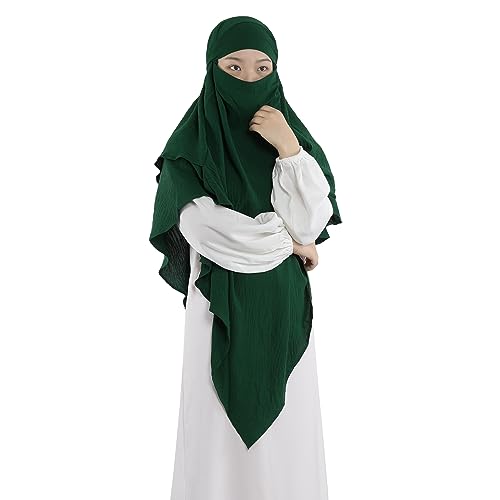 Khalat Muslim Prayer Hijab - 2 Layers Soft Breathable Islamic Dubai Women's Instant Long Hijab - color: Dark Green