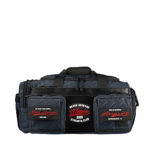 WOLFpak 30L Perfect Duffle Bag (Strength Club) Tactical Gym Bag Hardshell Base 1000D Waterproof Travel Carry On with Shoe Compartment, Dual Cup Holders, Laptop Sleeve & Molle Straps - color: Strength Club