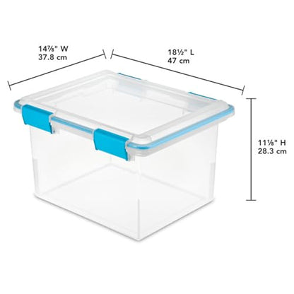 Sterilite Gasket Storage Box with Lids for Home & Office, 32 Quart, 12-Pack | Heavy-Duty, Stackable, and Organizing Containers for Bathroom, Cabinet, Closet, and Garage, Clear and Blue Aquarium Latches - size: 32 Quart, style: 12 Pack