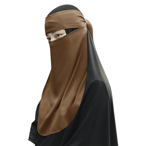 Single Layer Niqab, Soft Chiffon Muslim Veil Face Cover, One Layer Nose Piece, Hijab Prayer Face Mask for Women Men - color: Brown_l