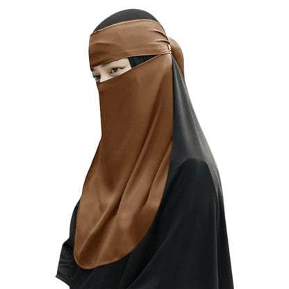 Single Layer Niqab, Soft Chiffon Muslim Veil Face Cover, One Layer Nose Piece, Hijab Prayer Face Mask for Women Men - color: Brown_l