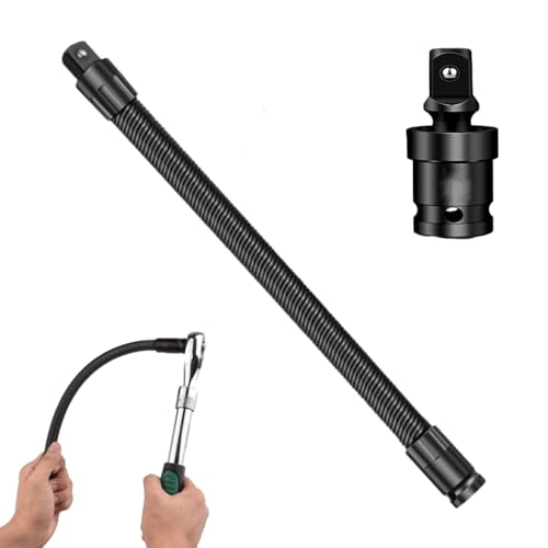 Flexible Socket Extension Bar, Flexible Connecting Rod, Wrench Sleeve Universal Extension Rod Set, 360° Adjustable for Impact Wrench & Automotive Repair - color: 350mm/13.78in+adapter