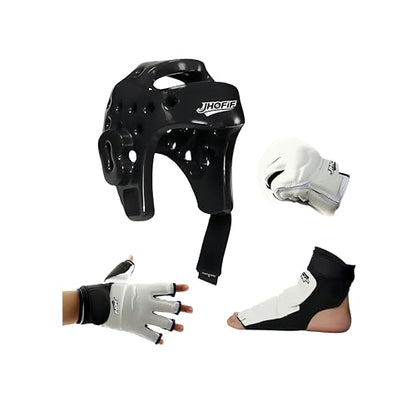 Martial Arts Karate Protective Sparring Gear Package Deal/Gift Adjustable Adults & Youth Headgear, Gloves & Kicks for MMA, Taekwondo, Boxing Training - size: Medium