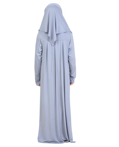 Prien Kids Muslim Prayer Dress With Hijab & Pouch, Soft Viscose Abaya For Girls, Islamic Clothes, Robe For Eid, Ramadan - color: Grey