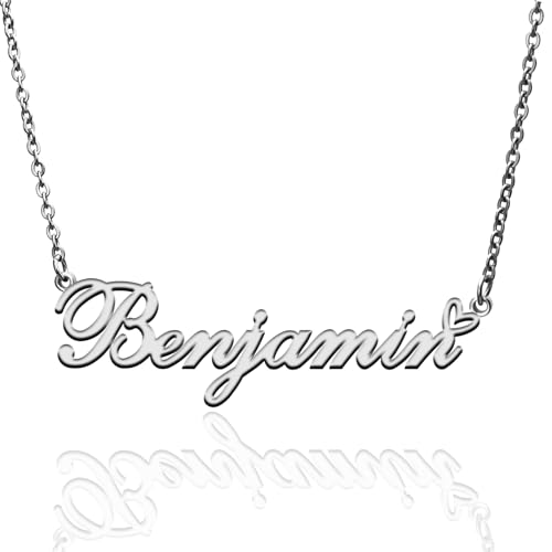 Custom Name Necklace Customized Personalized Plated Necklace for Mother Daughter Friendship Women Valentine's Day Christmas Birthday New Year Party - style: Benjamin Silver