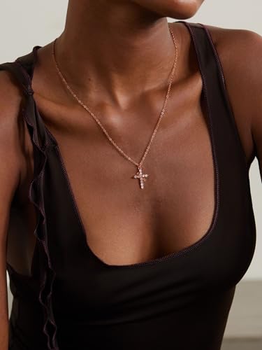 Robaice Upgraded Crown Cross Necklace for Women, 14K Gold Plated - color: A Crown Cross, Rose Gold