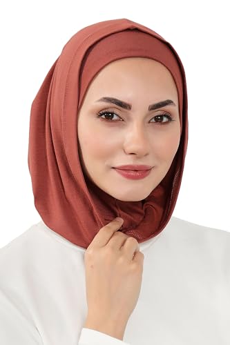 Aisha's Design Full Coverage%95 Cotton Bonnet for Women, Ready-to-Wear Hijab Bonnet Headscarf with Neck Coverage - color: Cinnamon