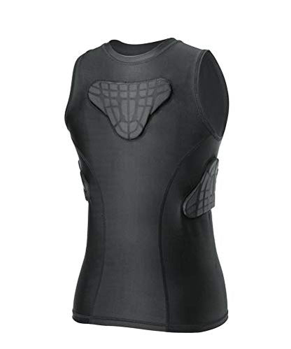 Youth Padded Compression Shirt Vest Rib Chest Protector Football Baseball - color: Padded Vest Black, size: Medium