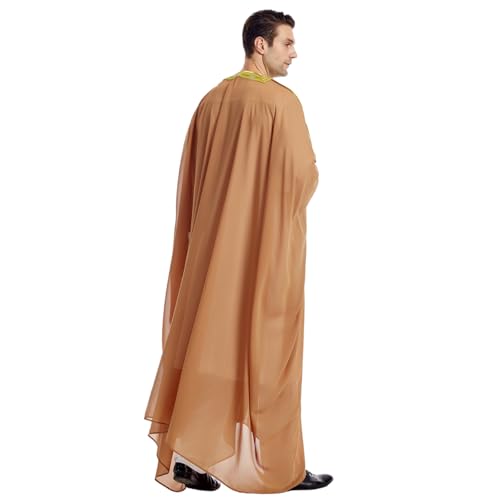 Muslim Thobe for Men Kaftan Robe Ramadan Abaya Prayer Dress Chiffon Open Front Embroidered Cardigan Islam Dubai Thobe Kimono - color: Camel, size: X-Large