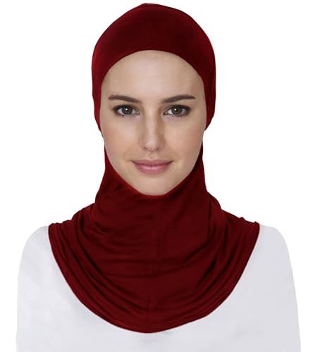 Lina & Lily Modal Jersey Full Coverage Ninja Hijab Undercap with Neck Cover for Muslim Women - color: Dark Red