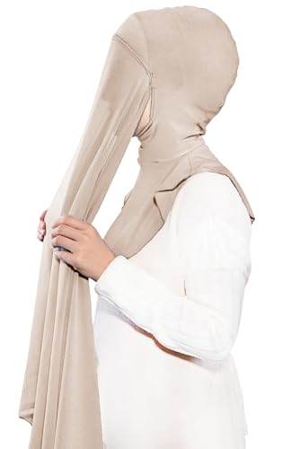 Lina & Lily Premium Chiffon Ninja Instant Hijab Scarf Stitched Jersey Cap Neck Cover Full Coverage - color: Beige