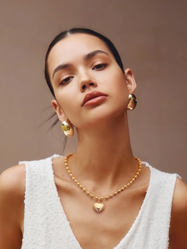 POTESSA 18K Gold Plated Pendant Necklace Medallion Coin Heart Y Shaped Chain Toggle Necklace for Women Jewelry - color: Bead Heart
