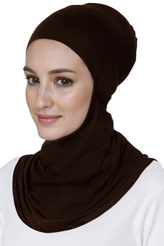 Lina & Lily Modal Jersey Full Coverage Ninja Hijab Undercap with Neck Cover for Muslim Women - color: Dark Brown