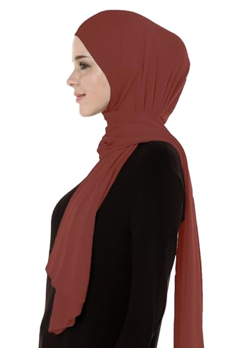 Lina & Lily Breathable Premium Modal Woven Hijab Head Scarf Shawl Wrap for Muslim Women Lightweight - color: Brick Red