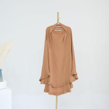 Boedaty Ramadan Eid Prayer Garment Long Khimar Hijab Scarf Wrap with Flounces Abaya Jilbab Muslim Islam for Women - color: Khaki1