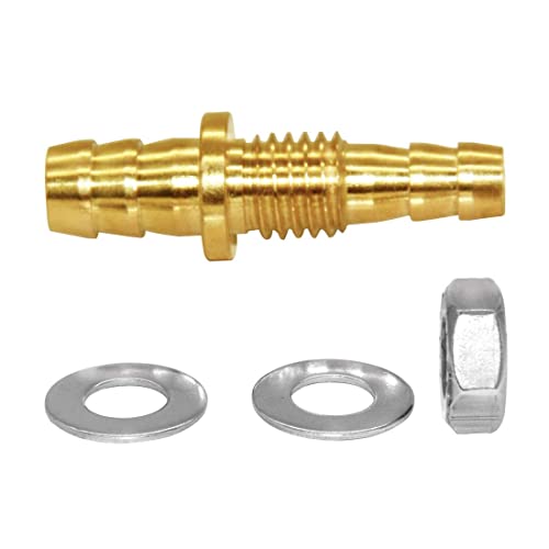 Joywayus 5/16" to 3/8" Reducer Hose Barb Thru-Bulk Head Union Brass Fitting | With Flat Washer Gasket, For Water/Fuel/Air, Hose Connection, Leak-Proof Barb Connector - size: 5/16"×3/8", style: 1PCS