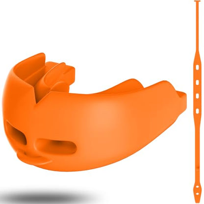 Mouth Guard Sports Youth Adult,Mouth Guard for Braces Soft,No Boiling - color: Dark Orange/Strapped