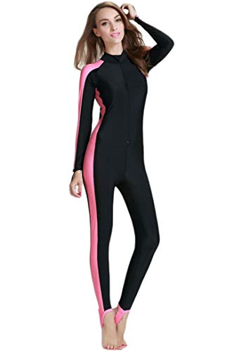 Micosuza Swimsuit for Women Design One Piece Long-Sleeve Surfing Suit - color: Long Leg Cover-pink, size: Small