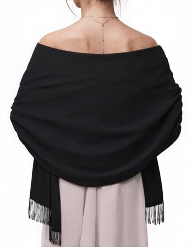 Pashmina Shawl Wraps Scarves Evening Dresses Wedding Bridesmaid for Women - color: 01-black