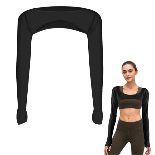 Cooling Shawl Arm Sleeves,Sun Protection with Finger Hole Anti-UV Women's tops,Comfortable Ladies Cooler Shrug - color: Black