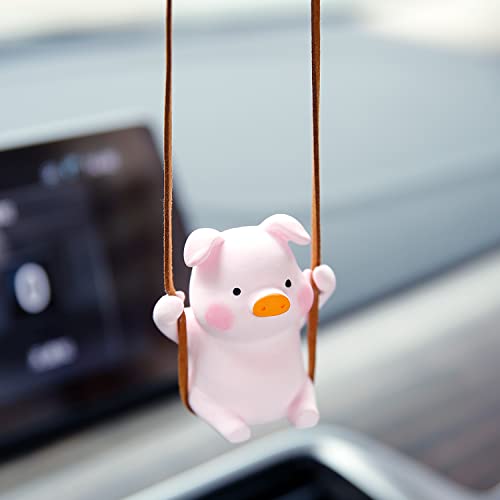 YGMONER Super Cute Swinging Pig Car Mirror Hanging Ornament Car Interior Accessories (Pig) - color: Orange, Pink