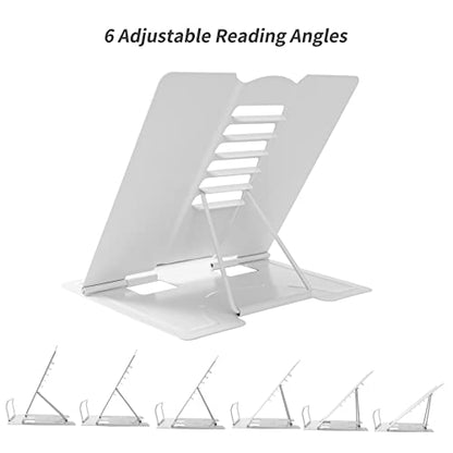 Metal Book Stand Adjustable Book Holder for Reading | Portable & Sturdy For Textbooks Cookbooks Sheet Music Papers Study - color: Full White