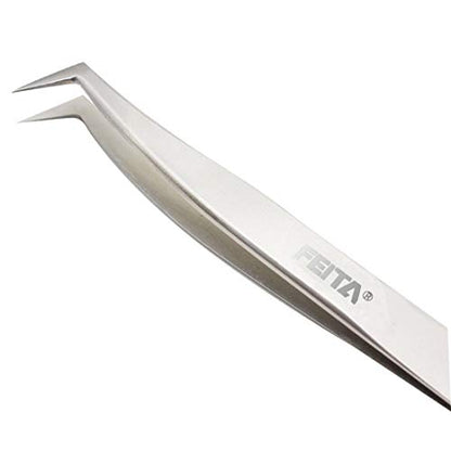 Volume Eyelash Extension Tweezer - FEITA Professional Angled Curved Pointed L-Shaped Precision Tweezers for 3D 4D 6D Lashes Extension - Silver - color: Silver L-shaped 1pc