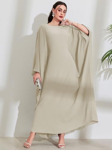 Women's Modest Hidden Adjustable Belt Oversized Abaya Muslim Dress Prayer Robes Kaftans - color: Apricot