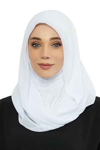Aisha's Design Pre-tied Cotton-Chiffon Scarf for Women Practical Veil Instant Scarf Hijab Stylish Design - color: White