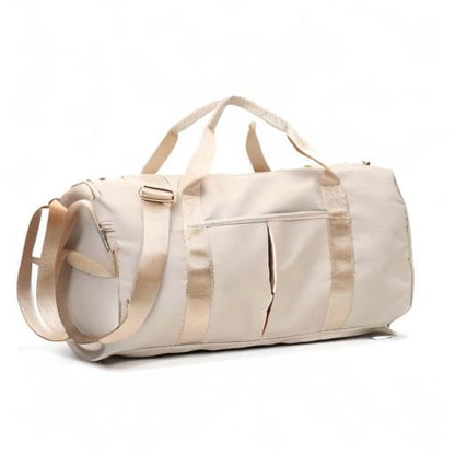 Sports Gym Bag for Women Travel Duffel Bag with Wet Pocket and Shoes Compartment for Training Swim Yoga(Beige) - color: Beige
