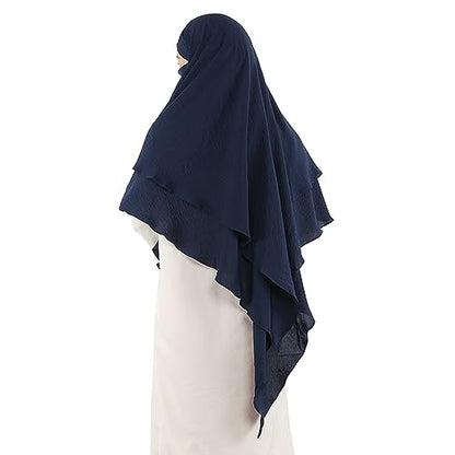 Khalat Muslim Prayer Hijab - 2 Layers Soft Breathable Islamic Dubai Women's Instant Long Hijab - color: Navy