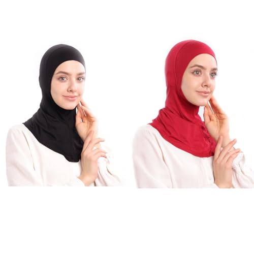 Modal Jersey Muslim Amira Instant Hijab Scarf for Women Jersey Hijab Undercaps - color: Black+red