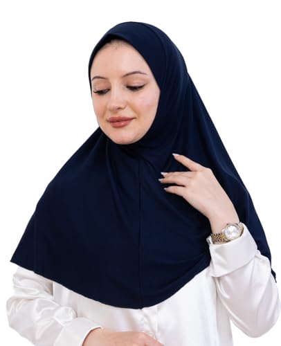 Prien Ready Hijab For Women, One Piece Muslim Instant Turban, Easy To Wear Long Head Scarf, Turkish Islamic Clothes For Abaya - color: Navy Blue