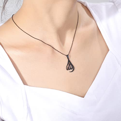 UNIFT Islamic Muslim Allah Layered Necklaces For Women Stainless Steel Charm Water Drop Heart Shape Allah Pendant Double Layer Necklace Islamic Jewelry - color: black
